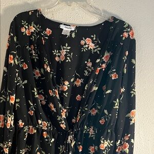 Persaya Black Top with Orange Floral Pattern